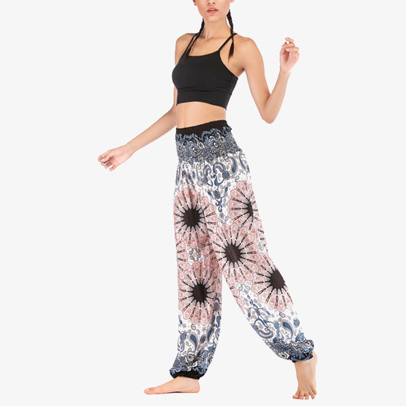 Buddha Stones Geometric Mandala Pattern Loose Harem Trousers High Waist Women's Yoga Pants