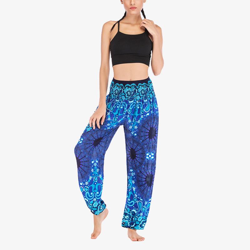 Buddha Stones Geometric Mandala Pattern Loose Harem Trousers High Waist Women's Yoga Pants