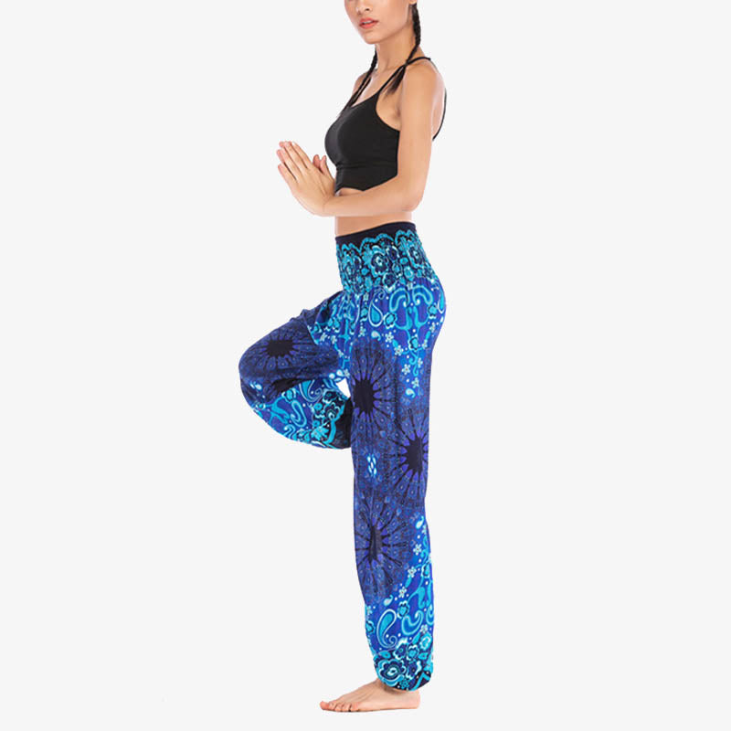 Buddha Stones Geometric Mandala Pattern Loose Harem Trousers High Waist Women's Yoga Pants