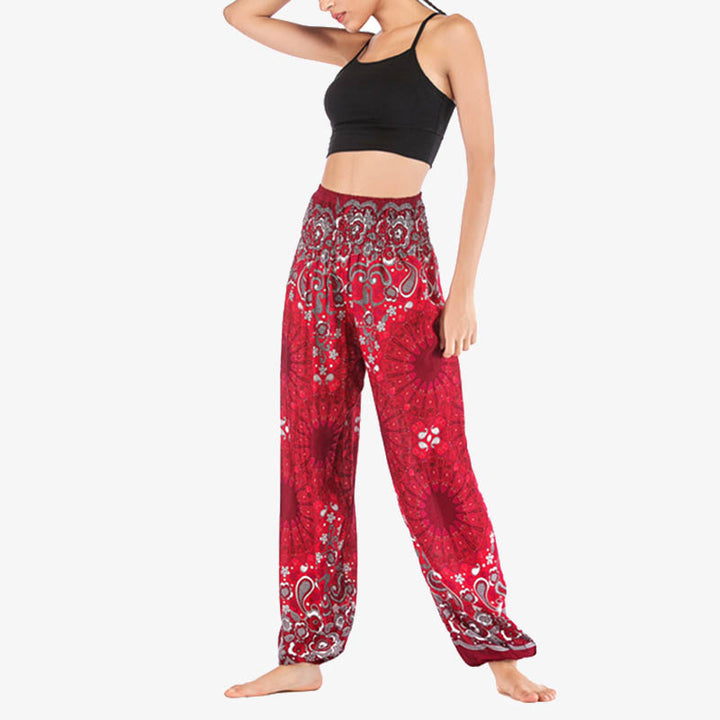 Buddha Stones Geometric Mandala Pattern Loose Harem Trousers High Waist Women's Yoga Pants