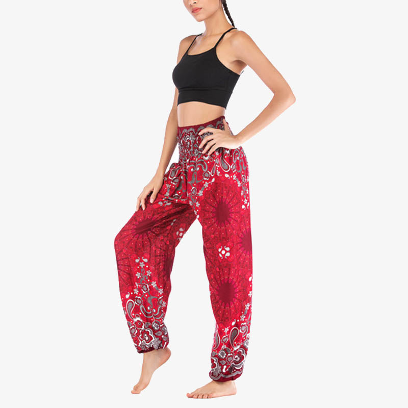 Buddha Stones Geometric Mandala Pattern Loose Harem Trousers High Waist Women's Yoga Pants