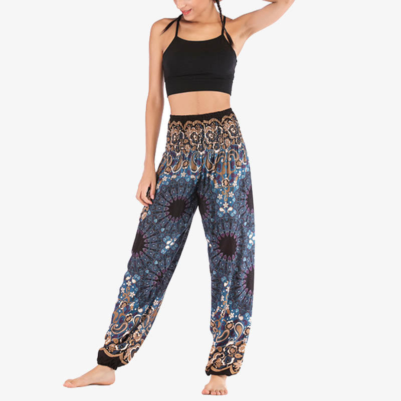 Buddha Stones Geometric Mandala Pattern Loose Harem Trousers High Waist Women's Yoga Pants