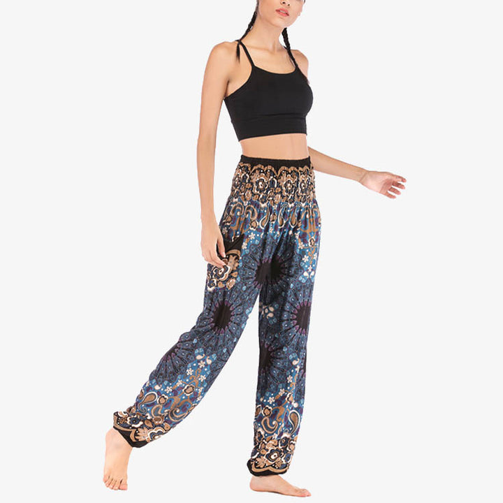 Buddha Stones Geometric Mandala Pattern Loose Harem Trousers High Waist Women's Yoga Pants