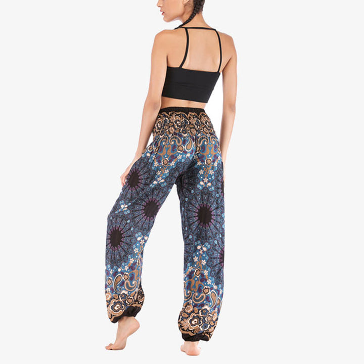 Buddha Stones Geometric Mandala Pattern Loose Harem Trousers High Waist Women's Yoga Pants