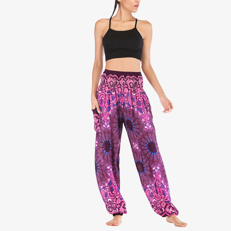 Buddha Stones Geometric Mandala Pattern Loose Harem Trousers High Waist Women's Yoga Pants - image 44