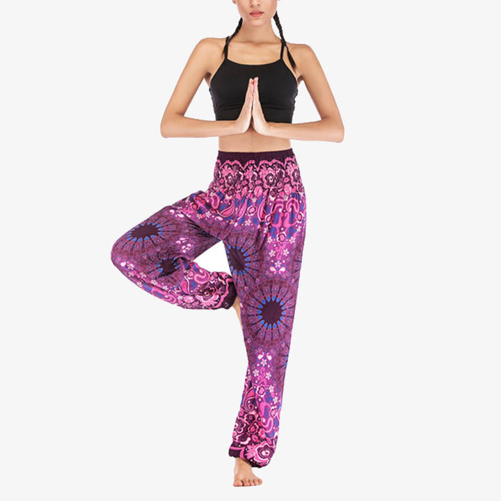 Buddha Stones Geometric Mandala Pattern Loose Harem Trousers High Waist Women's Yoga Pants - image 39