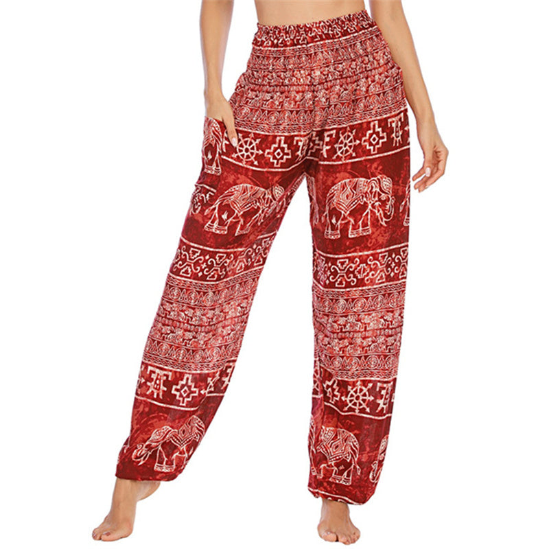 Buddha Stones Elephant Pattern Loose Casual Harem Trousers High Waist Women's Yoga Pants