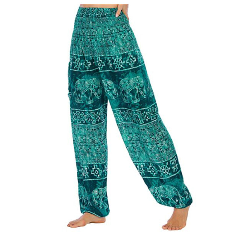 Buddha Stones Elephant Pattern Loose Casual Harem Trousers High Waist Women's Yoga Pants