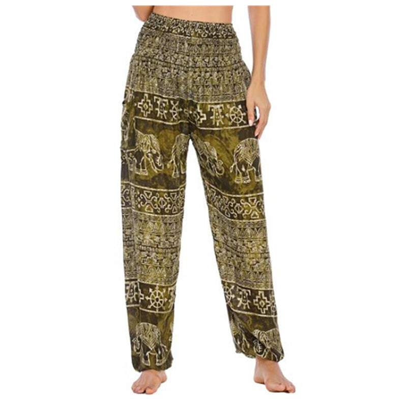 Buddha Stones Elephant Pattern Loose Casual Harem Trousers High Waist Women's Yoga Pants