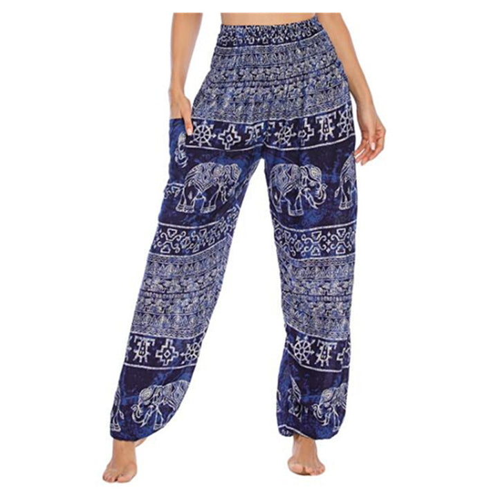 Buddha Stones Elephant Pattern Loose Casual Harem Trousers High Waist Women's Yoga Pants - Blue Elephant-US2-8/10，UK/AU6-12/14，EU34-40/42 (F) - image 19