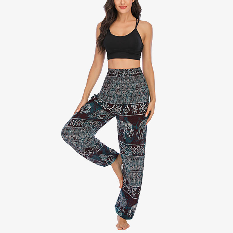 Buddha Stones Elephant Pattern Loose Casual Harem Trousers High Waist Women's Yoga Pants