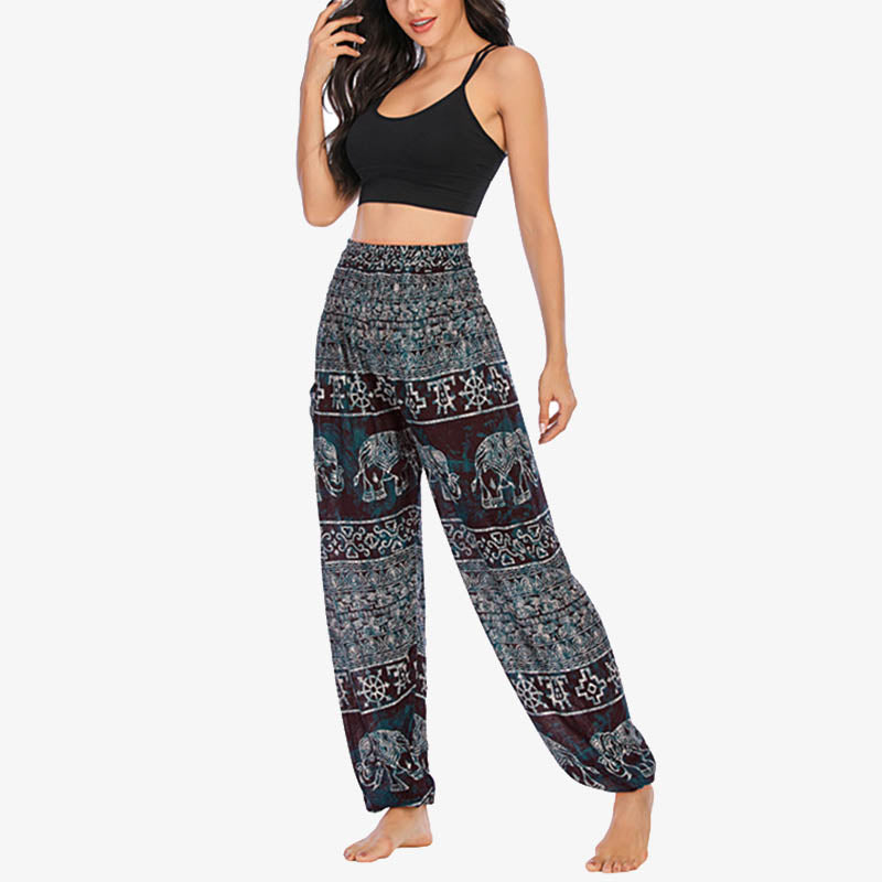 Buddha Stones Elephant Pattern Loose Casual Harem Trousers High Waist Women's Yoga Pants - image 4