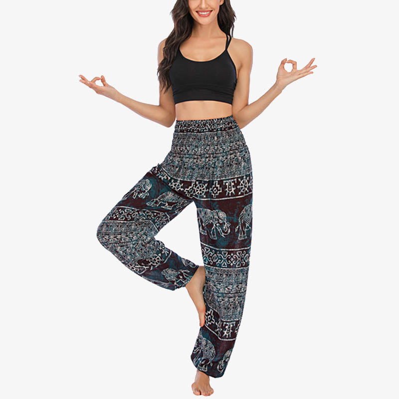 Buddha Stones Elephant Pattern Loose Casual Harem Trousers High Waist Women's Yoga Pants - image 3