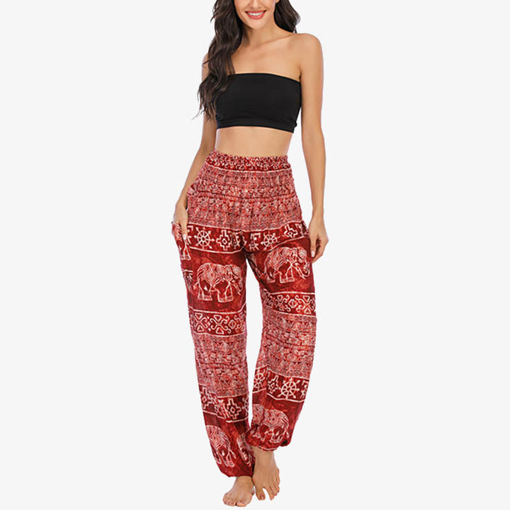 Buddha Stones Elephant Pattern Loose Casual Harem Trousers High Waist Women's Yoga Pants - image 9