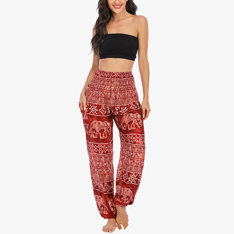 Buddha Stones Elephant Pattern Loose Casual Harem Trousers High Waist Women's Yoga Pants - image 10