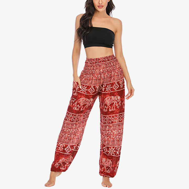 Buddha Stones Elephant Pattern Loose Casual Harem Trousers High Waist Women's Yoga Pants