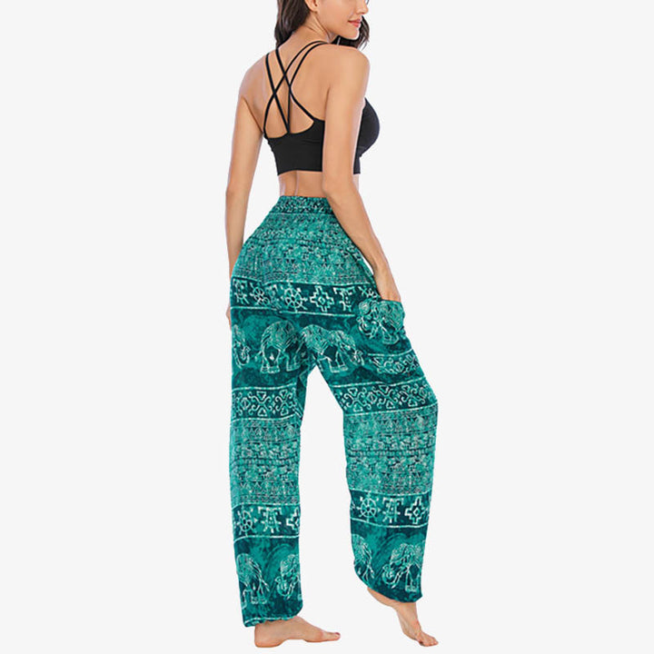 Buddha Stones Elephant Pattern Loose Casual Harem Trousers High Waist Women's Yoga Pants