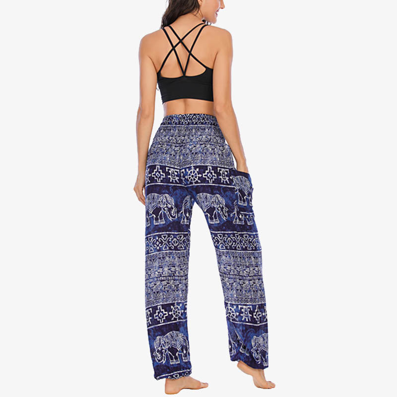 Buddha Stones Elephant Pattern Loose Casual Harem Trousers High Waist Women's Yoga Pants