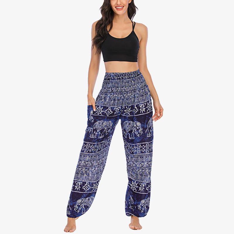 Buddha Stones Elephant Pattern Loose Casual Harem Trousers High Waist Women's Yoga Pants - image 24