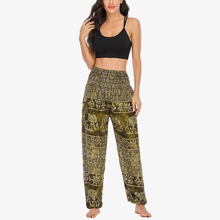 Buddha Stones Elephant Pattern Loose Casual Harem Trousers High Waist Women's Yoga Pants - image 27