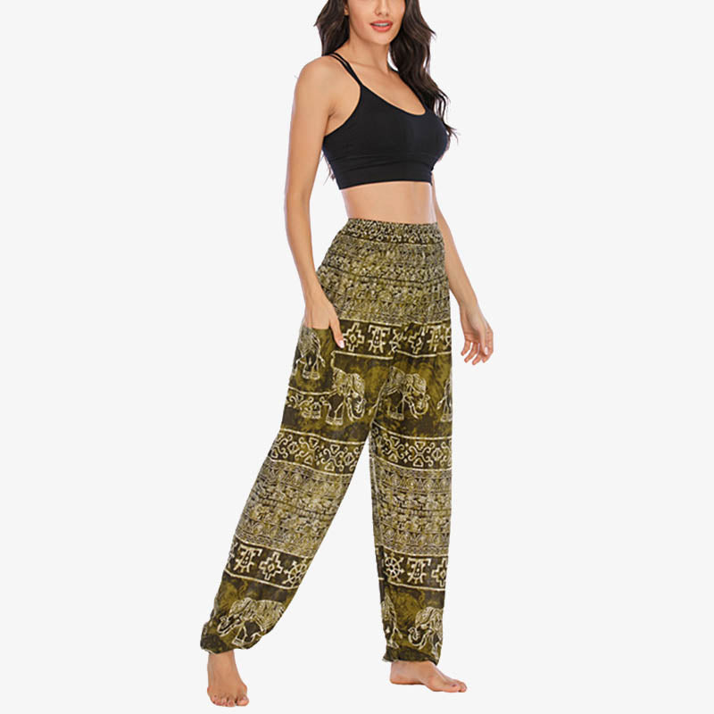 Buddha Stones Elephant Pattern Loose Casual Harem Trousers High Waist Women's Yoga Pants - image 29