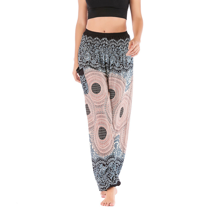 Buddha Stones Round Geometric Pattern Loose Casual Harem Trousers High Waist Women's Yoga Pants