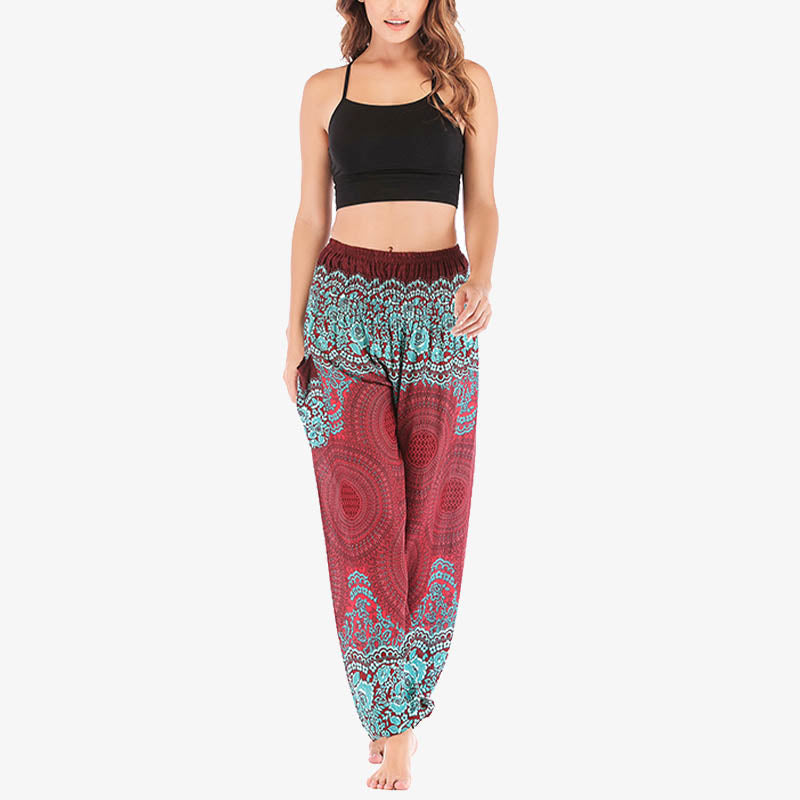 Buddha Stones Round Geometric Pattern Loose Casual Harem Trousers High Waist Women's Yoga Pants