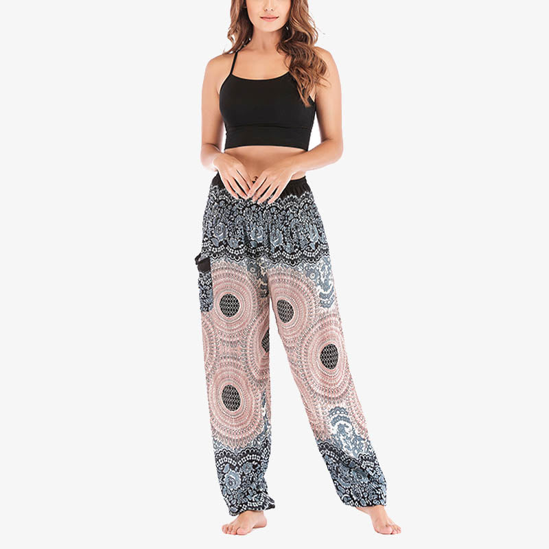 Buddha Stones Round Geometric Pattern Loose Casual Harem Trousers High Waist Women's Yoga Pants