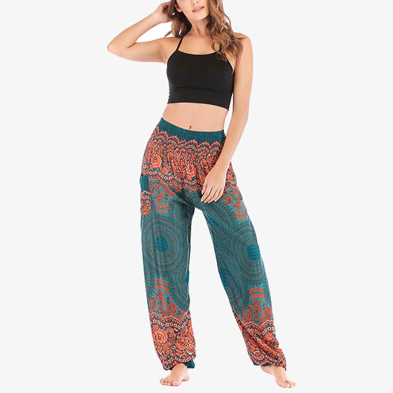 Buddha Stones Round Geometric Pattern Loose Casual Harem Trousers High Waist Women's Yoga Pants