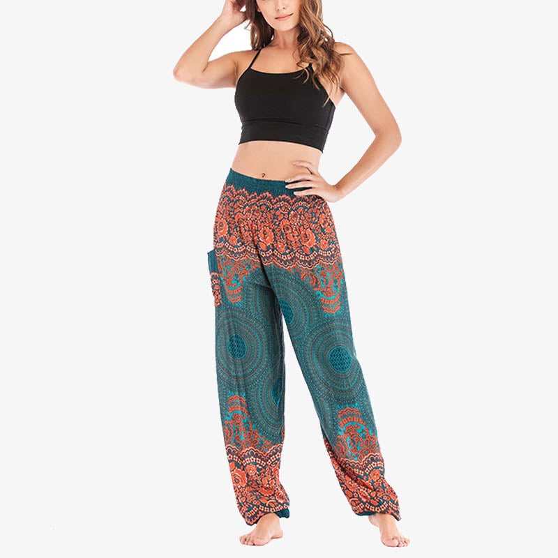 Buddha Stones Round Geometric Pattern Loose Casual Harem Trousers High Waist Women's Yoga Pants