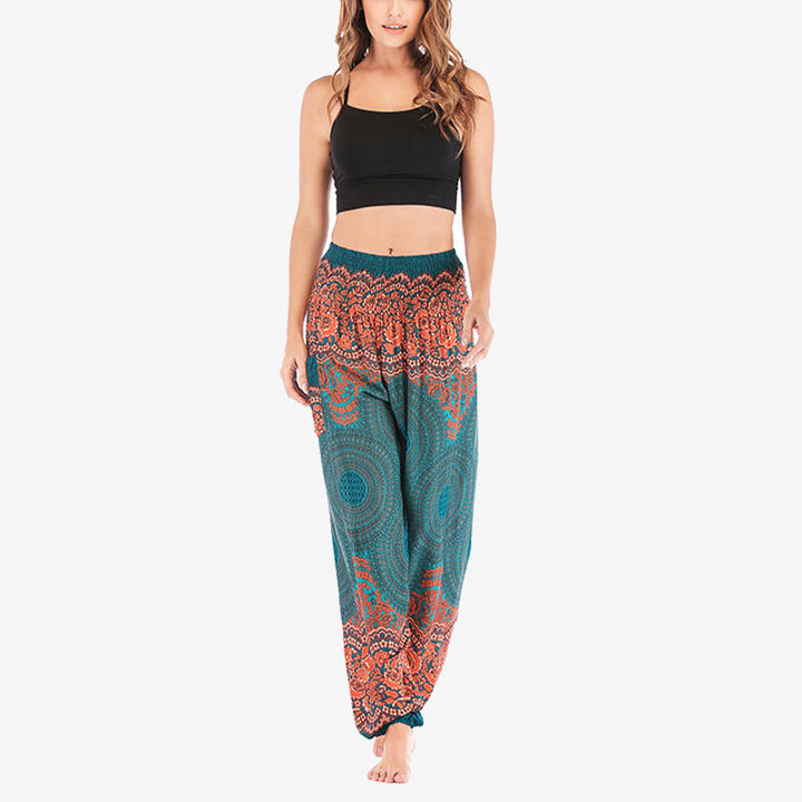 Buddha Stones Round Geometric Pattern Loose Casual Harem Trousers High Waist Women's Yoga Pants