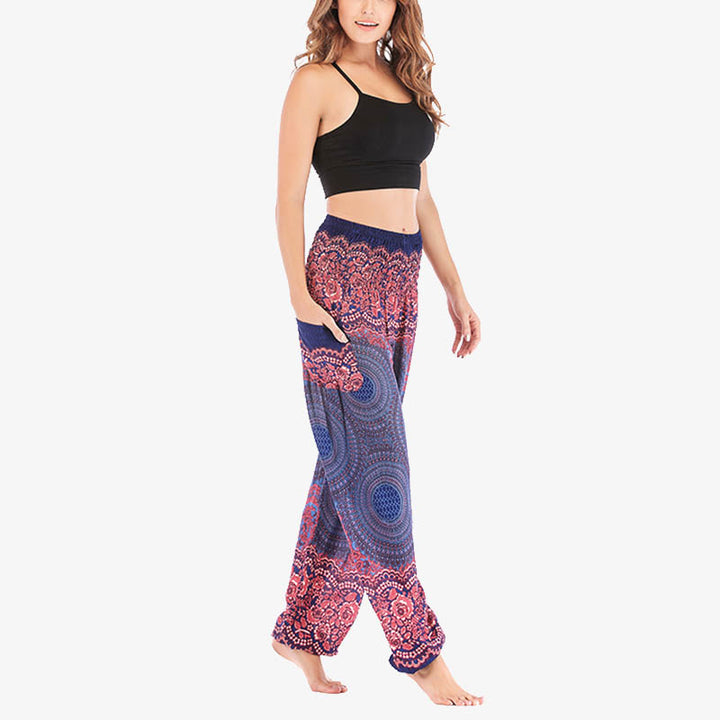 Buddha Stones Round Geometric Pattern Loose Casual Harem Trousers High Waist Women's Yoga Pants