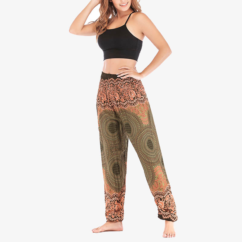 Buddha Stones Round Geometric Pattern Loose Casual Harem Trousers High Waist Women's Yoga Pants