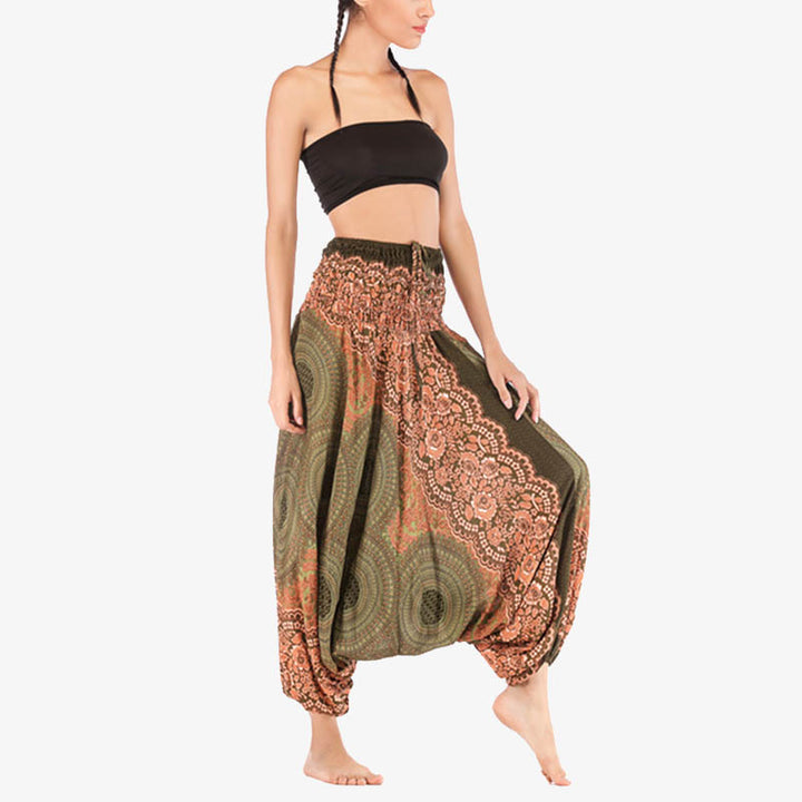 Buddha Stones Two Style Wear Round Geometric Pattern Loose Smocked Harem Trousers Jumpsuit High Waist Women's Yoga Pants - image 41