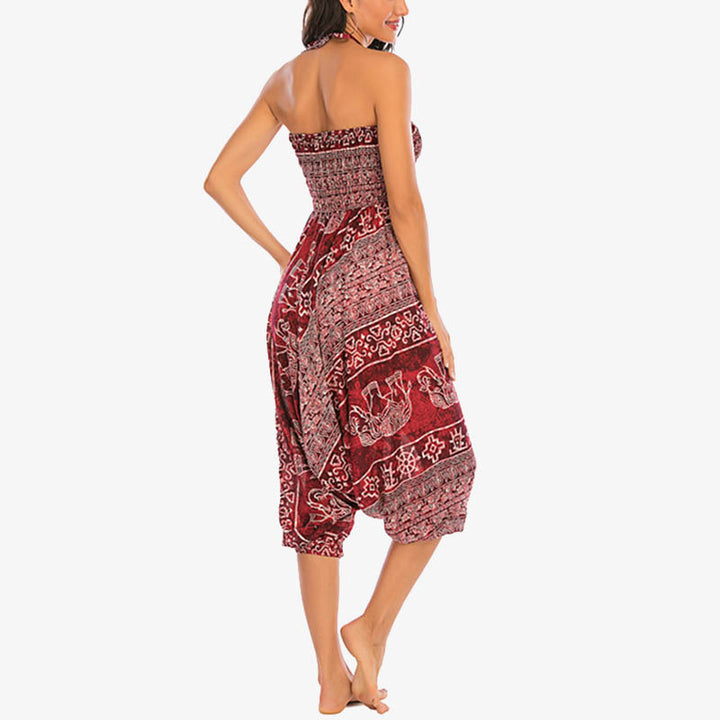 Buddha Stones Two Style Wear Elephant Pattern Loose Smocked Harem Trousers Jumpsuit Women's Yoga Pants - image 8