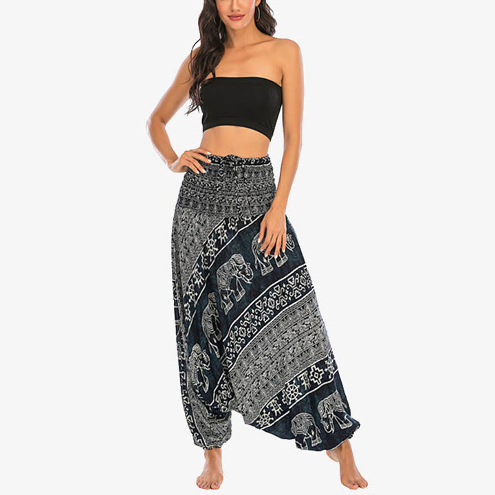 Buddha Stones Two Style Wear Elephant Pattern Loose Smocked Harem Trousers Jumpsuit Women's Yoga Pants - image 22
