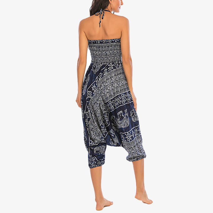 Buddha Stones Two Style Wear Elephant Pattern Loose Smocked Harem Trousers Jumpsuit Women's Yoga Pants - image 40