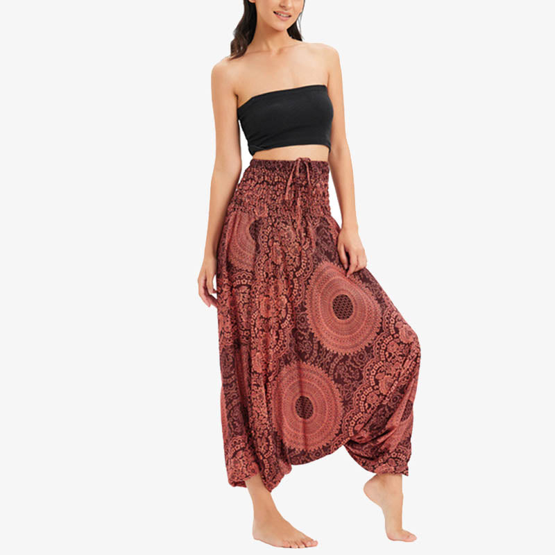 Buddha Stones Two Style Wear Round Geometric Loose Casual Harem Trousers Jumpsuit Women's Yoga Pants