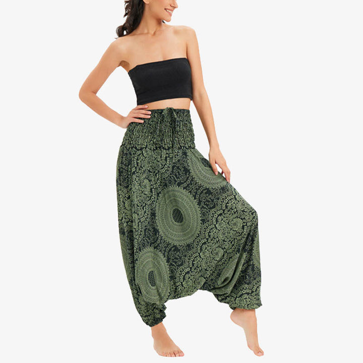 Buddha Stones Two Style Wear Round Geometric Loose Casual Harem Trousers Jumpsuit Women's Yoga Pants - Green-US2-12，UK/AU6-16，EU34-44 (F) - image 23