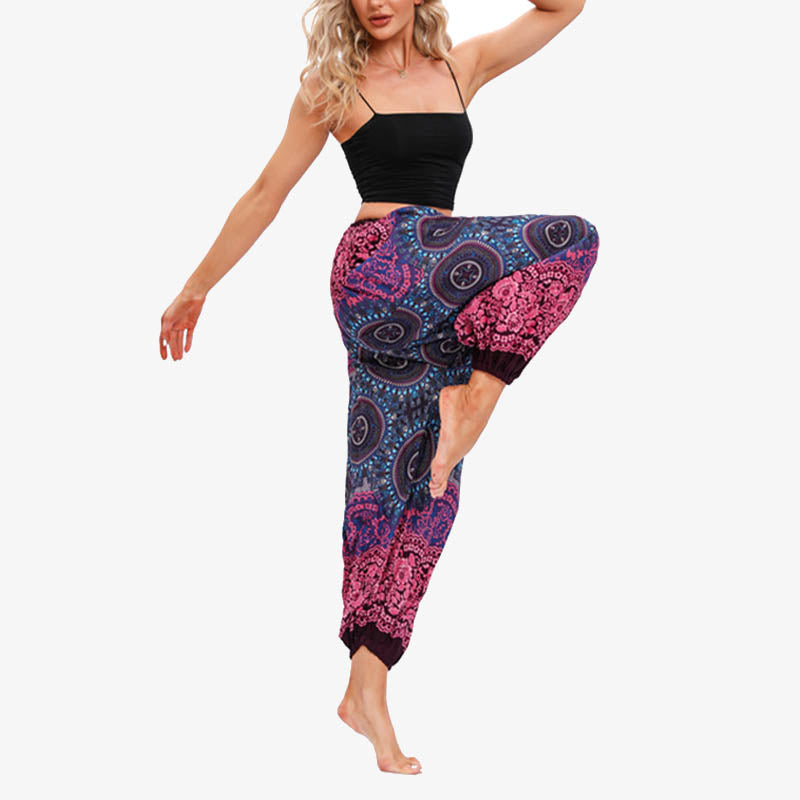 Buddha Stones Round Geometric Flower Floral Loose Harem Trousers Women's Yoga Pants