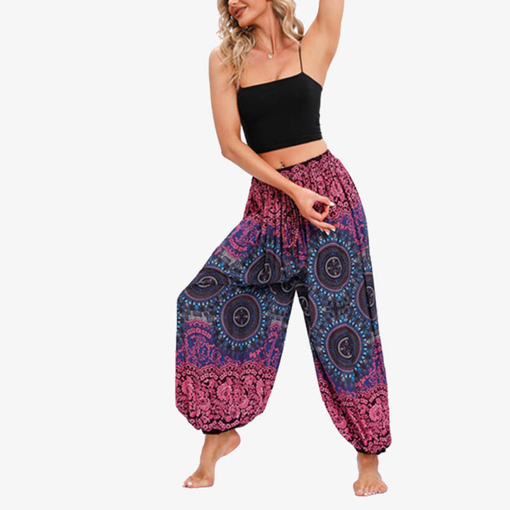 Buddha Stones Round Geometric Flower Floral Loose Harem Trousers Women's Yoga Pants - image 2