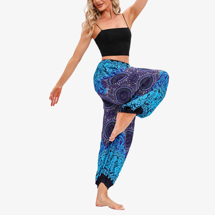 Buddha Stones Round Geometric Flower Floral Loose Harem Trousers Women's Yoga Pants - image 6
