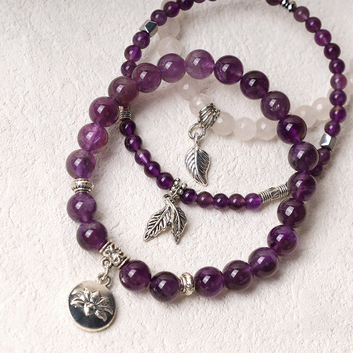 Buddha Stones 3PCS Natural Quartz Crystal Beaded Healing Energy Lotus Bracelet - image 4
