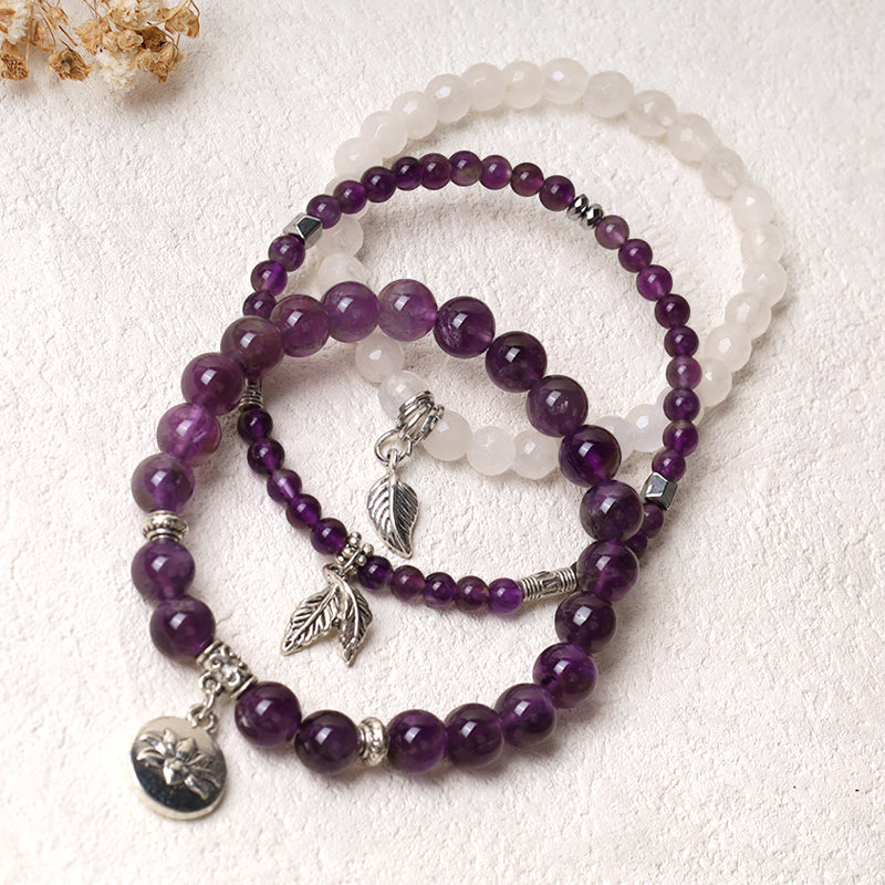 Buddha Stones 3PCS Natural Quartz Crystal Beaded Healing Energy Lotus Bracelet - image 3