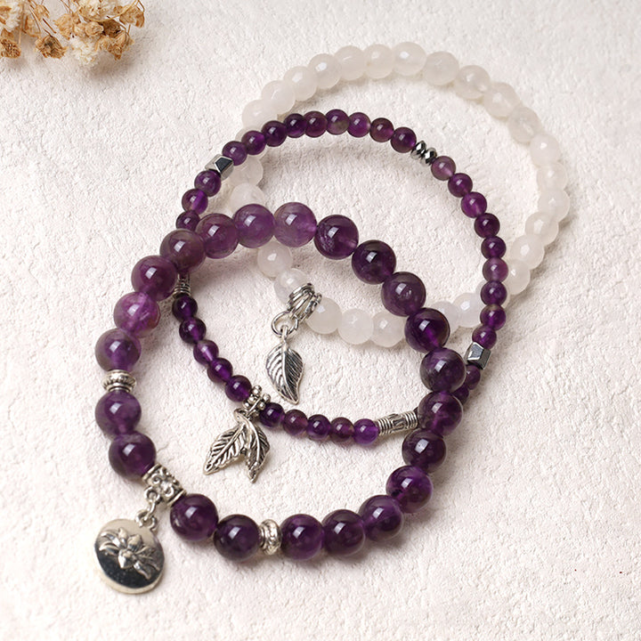 Buddha Stones 3PCS Natural Quartz Crystal Beaded Healing Energy Lotus Bracelet - image 3