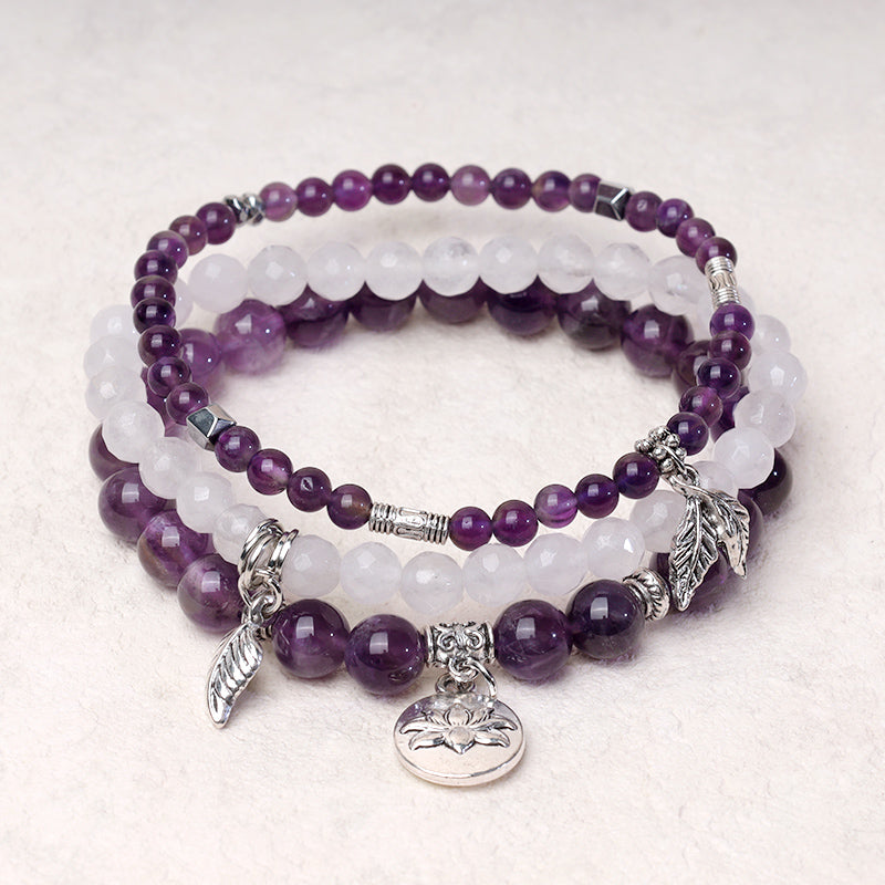 Buddha Stones 3PCS Natural Quartz Crystal Beaded Healing Energy Lotus Bracelet - image 2