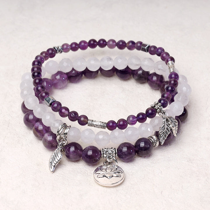 Buddha Stones 3PCS Natural Quartz Crystal Beaded Healing Energy Lotus Bracelet - image 2