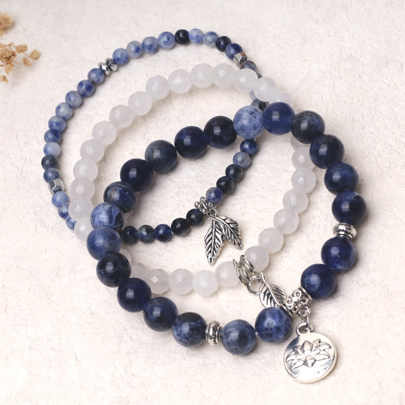 Buddha Stones 3PCS Natural Quartz Crystal Beaded Healing Energy Lotus Bracelet - Blue Aventurine - image 23