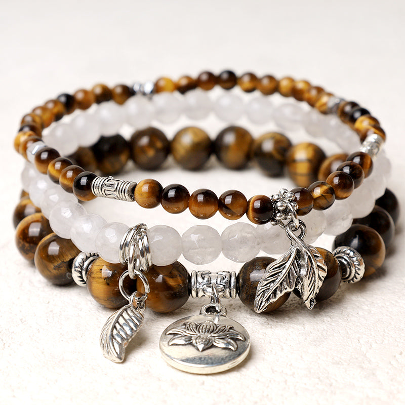 Buddha Stones 3PCS Natural Quartz Crystal Beaded Healing Energy Lotus Bracelet - Tiger Eye - image 26