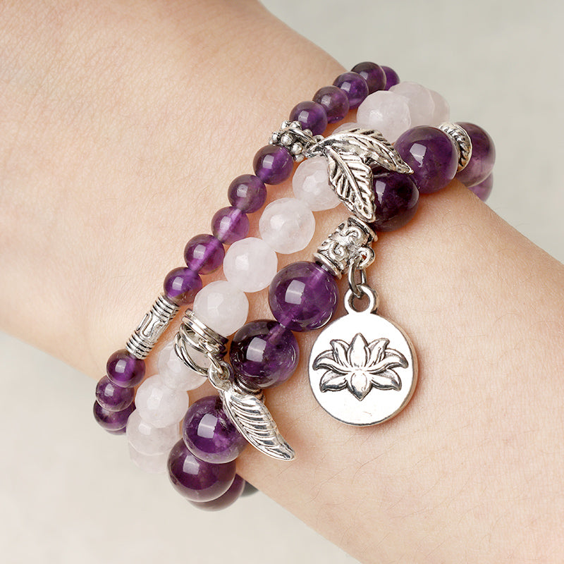 Buddha Stones 3PCS Natural Quartz Crystal Beaded Healing Energy Lotus Bracelet - image 6